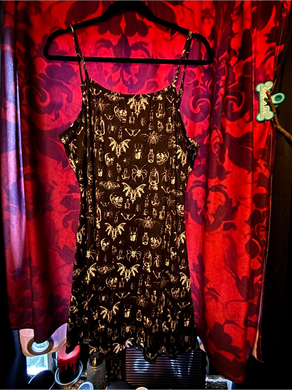 SHEIN Black Spooky Insect & Bat Mini Slip Dress